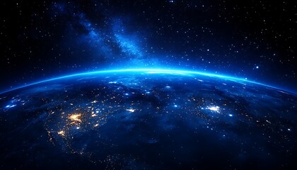 Planet earth with shining cities and star background