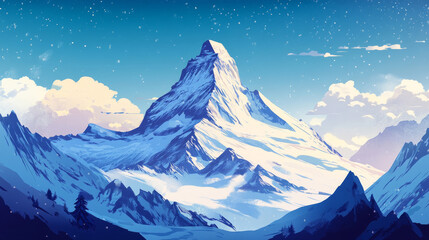 Mountain vector silhouette nature outdoor rocky snow ice top decorative landscape travel climbing hill peak hiking illustration