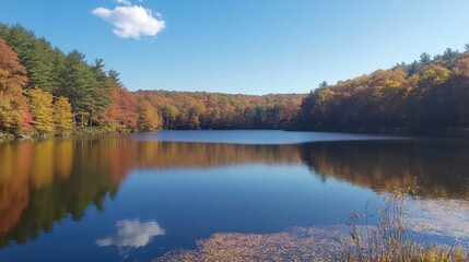 Obraz premium Autumn Landscape with Colorful Leaves and Still Water