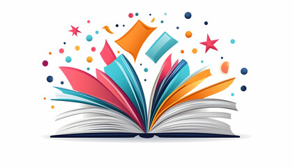 Open book with colorful confetti, exploding with imagination