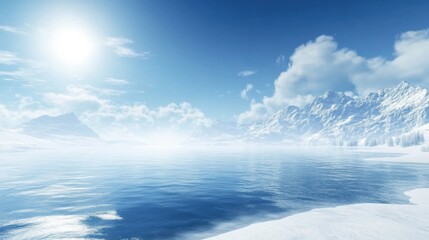 Obraz premium Bright Winter Lake Under Clear Blue Sky