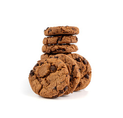 Chocolate chips cookies isolated, American biscuits, cocoa confectionery cake, sweet morsels bakery