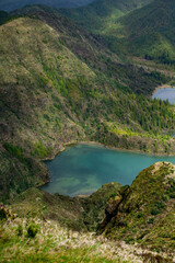 Lagoa do Fogo in Azores, Blue Lagoon with Mountains