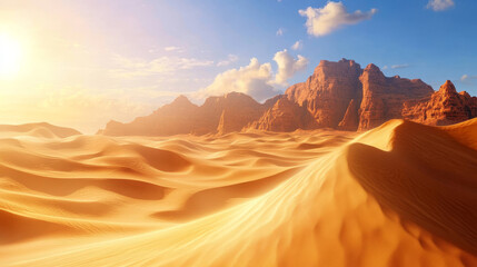 Naklejka premium Desert mountains sandstone wilderness landscape background dry under sun hot dune scenery travel vector illustration.