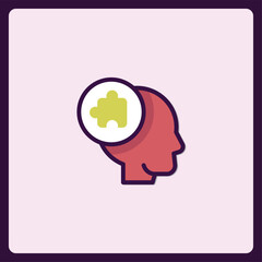 Creative Thinking Process Concept with Human Head and Puzzle Piece Icon