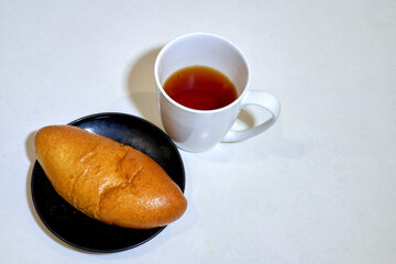 pie and tea are on the kitchen table