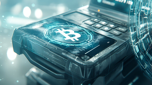Futuristic Bitcoin Payment Terminal Secure Digital Transaction Cryptocurrency Technology