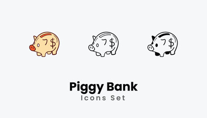 Piggy Bank hand draw doodle Icons thin line and glyph vector icon stock illustration