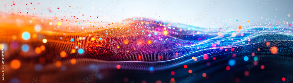 Poster abstract digital waves with vibrant light particles representing data flow in modern technology netw