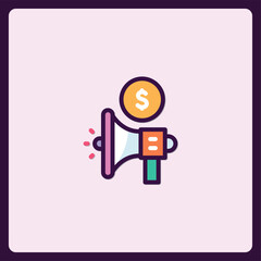 Dollar sign above megaphone colorful promotion icon for marketing design