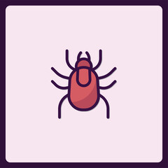 Stylized vector icon illustration of a tick pest with simple shapes