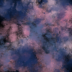 Abstract textured background with watercolor effect and splashed drops on black. Dynamic, deep and rich background. Tracing