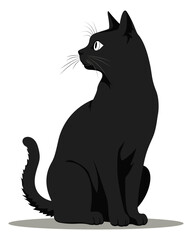 Elegant Black Cat Sitting Side View Vector
