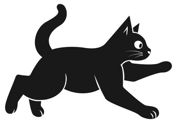Playful Black Cartoon Kitten Running Vector Illustration