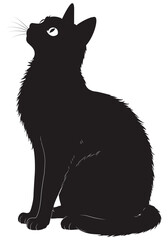 Black Cat Sitting Silhouette Isolated White Background