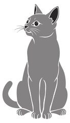 Gray Cat Sitting Stencil Isolated White Background
