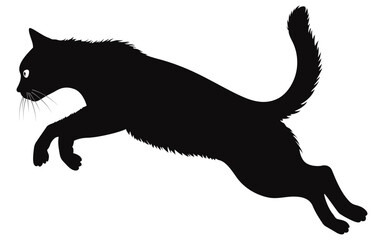Black Cat Jumping White Isolated Background Illustration