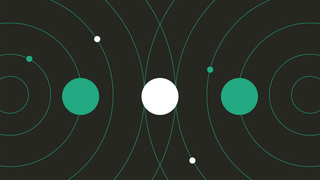 Abstract space themed design with circular orbital paths and planets. A modern digital illustration suitable for cosmic, futuristic, and science-related visual projects. Ideal for backgrounds and web 