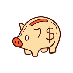 Piggy Bank hand draw doodle  Vector icon