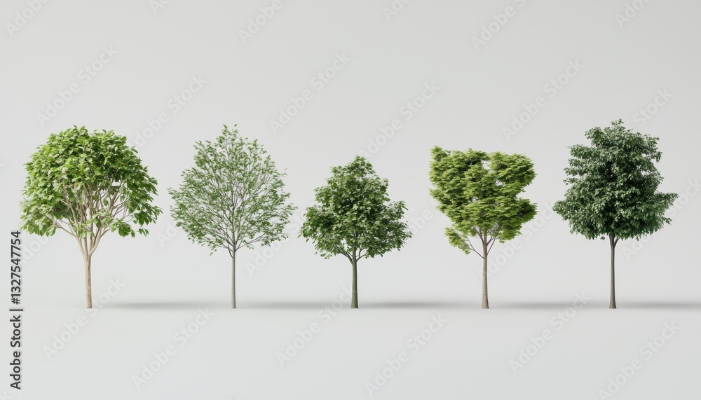 Fototapete lush green tree collection, featuring a variety of species and organic structures, digitally rendere