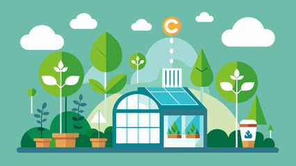 The greenhouses advanced CO2 capture technology collects and recycles excess CO2 reducing environmental impact and promoting sustainable growth.. Vector illustration