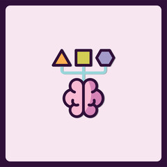 Brain symbol with shapes connected, cognitive processing icon vector