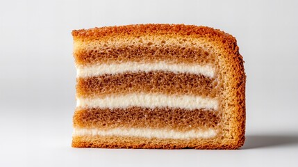 Fototapeta premium A delectable slice of layered cake, showcasing its rich brown hues and creamy white filling. A sweet treat.