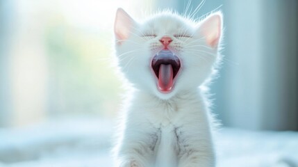 Obraz premium Adorable White Kitten Yawning