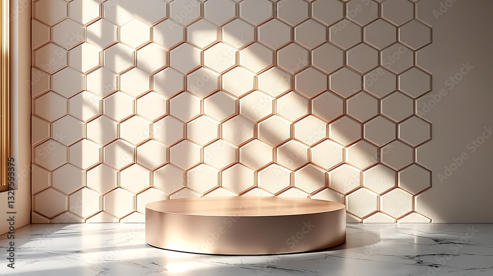Poster rose gold product display platform with hexagonal tiles