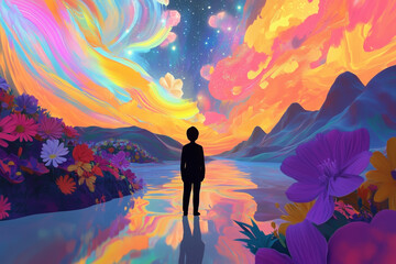Fototapeta premium A surreal digital painting of an ethereal landscape with vibrant colors