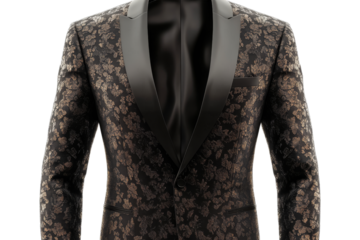 Elegant black floral tuxedo with satin details