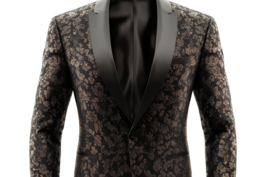 Elegant black floral tuxedo with satin details