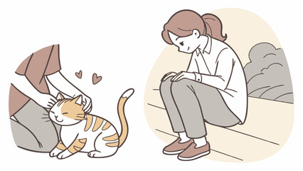 Fototapeta premium A heartwarming vector set of four different interactions between cats and people