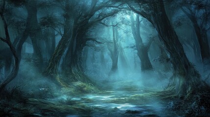 Enchanting Moonlight Illuminates A Mystical Forest Stream