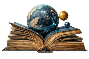 Book opening to a cosmic adventure with planets