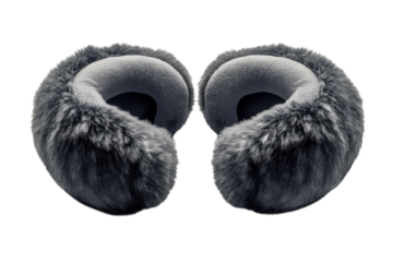 Luxurious Dark Gray Faux Fur Earmuffs Offering Ultimate Comfort And Warmth Against Winters Chill, Perfect For Cozy Travel Or A Peaceful Day Isolated on Transparent Background