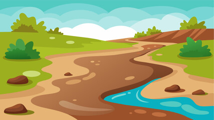 Fototapeta premium The oncerushing river now a mere collection of stagnant puddles its oncegreen banks a dusty brown.. Vector illustration