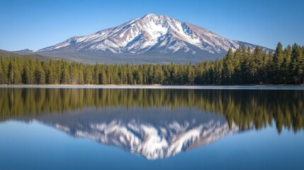 Majestic snowcapped mountain reflected in tranquil lake