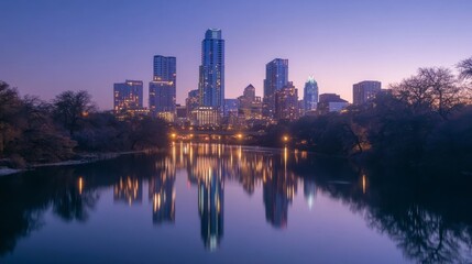 Obraz premium City Skyline Reflection at Twilight