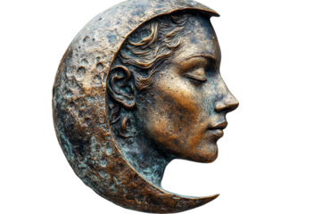 Mystical moon goddess sculpture, cut out transparent