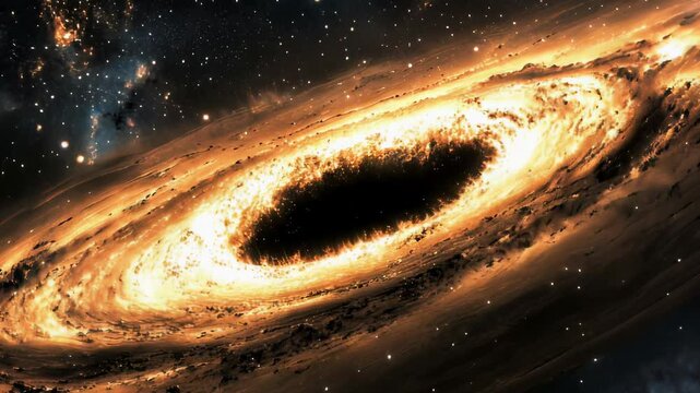 Supermassive black hole mystery: cosmic phenomenon, gravitational pull, event horizon, space-time distortion, galaxy center, immense mass, wormhole theory, interstellar travel, astrophysical marvel.