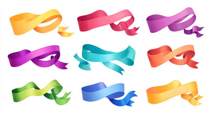 Ribbons vector banner set  ribboned vintage tape hand drawn flat illustration isolated on white.