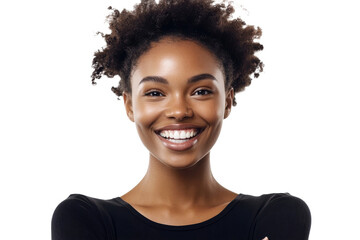 Smiling young woman with curly hair showing joy