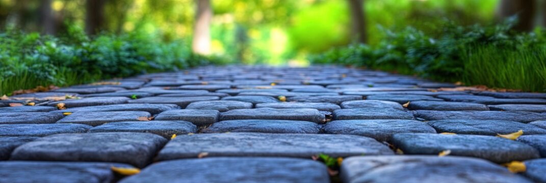 cobblestone walkway in front yard of house