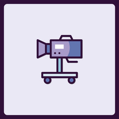 Stylized film camera icon design for digital media projects, outlined art