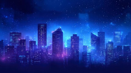 City Lights Under Stars: A captivating urban cityscape illuminated against the backdrop of a star-studded night sky, a vibrant scene showcasing modernity and aspiration