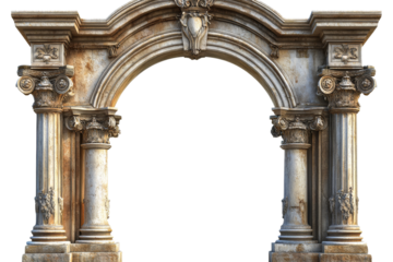 A stone arch featuring decorative columns and classic motifs
