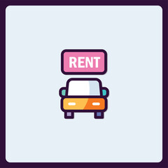 Stylized illustration of car rental service with a vibrant palette and clean lines