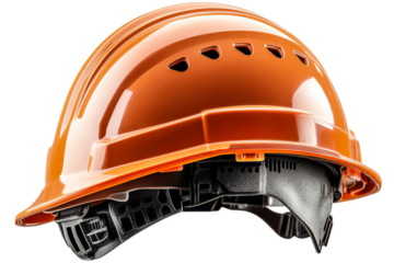Orange hard hat with black adjustable straps for safety