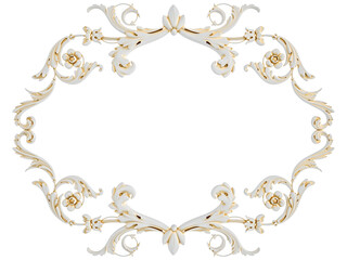 White ornament frame,  gold patina on a white background, Isolated
